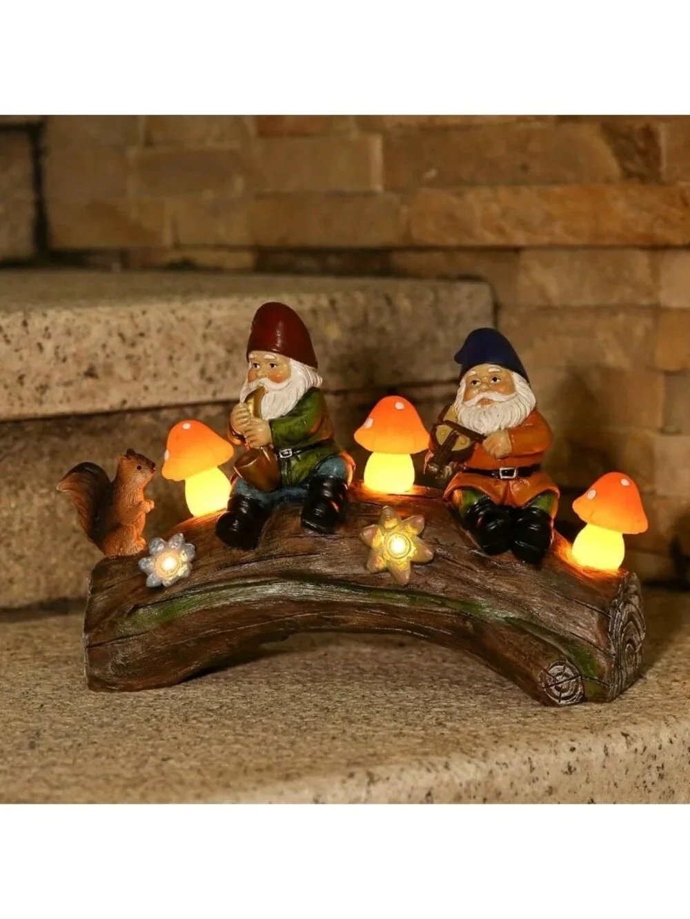 Solar-Powered Gnome Figurine with Lights - Whimsical Lawn Decor, Unique Gift